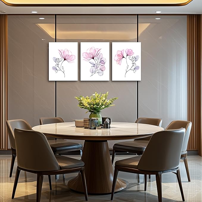 3 Piece Modern pink red Flowers Canvas Wall Art for Bedroom Living Room decor,Bathroom Wall Decor,3 Panels framed Wall Watercolor Painting Kitchen Home Decoration Canvas Print Artwork Wall Mural