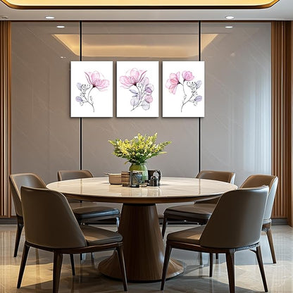 3 Piece Modern pink red Flowers Canvas Wall Art for Bedroom Living Room decor,Bathroom Wall Decor,3 Panels framed Wall Watercolor Painting Kitchen Home Decoration Canvas Print Artwork Wall Mural