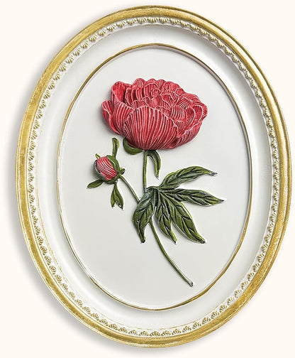 97 Decor Oval Vintage Wall Sculptures For Living Room - Handcrafted 3d Peony Floral Wall Art For Home Bedroom Decorations, Modern Sculpture Flower Art For Tabletop And Walls Hanging