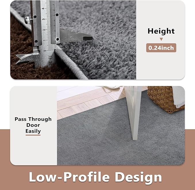 FinRèc 7x10 Washable Area Rugs for Bedroom Living Room, Low Pile Thin Rug Solid Color, Non-Slip Carpet Indoor for Home Decor (Pure Dark Grey)
