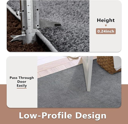 FinRèc 4x6 Washable Area Rugs for Bedroom Living Room, Low Pile Thin Rug Solid Color, Non-Slip Carpet Indoor for Home Decor (Pure Dark Grey)