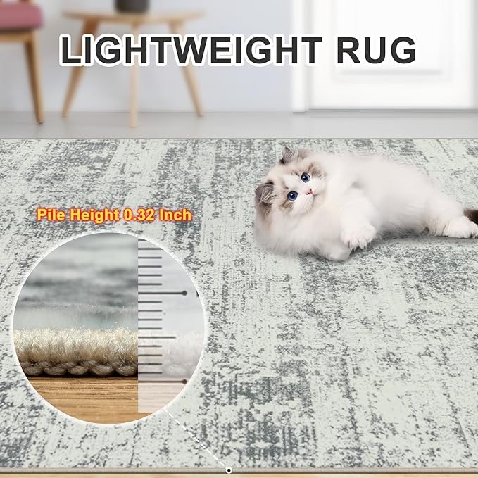 Area Rugs 10x12 Living Room - Washable Rug Modern Abstract Soft Large Neutral Non-Slip Carpet Indoor Floor Thin Carpets for Bedroom Dining Room Farmhouse Nursery Home Office Grey