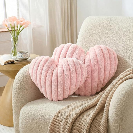 12.9 Inch Pink Heart Pillow Cute Soft Decorative Throw Pillows, Heart Shaped Fluffy Faux Fur Pillows Cushions for Couch Sofa Bed Bedroom Room Home Decor Aesthetic (1, Pink, Small-12.9"x9.5")