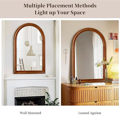 Tanmicoshomy Wood Bathroom Mirror 24x36 Inch,Rustic Wall Mirrors with Shatter-Proof Glass for Living Room, Bedroom or Entryway(Walnut)
