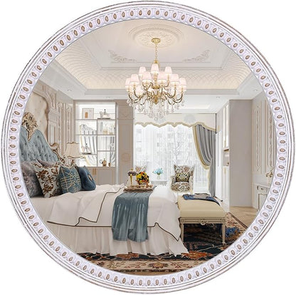 30 Inch Rustic Farmhouse Round Wood Mirror for Wall Decor, Boho Decorative Circle Mirrors for Bathroom Over Sink, Entryway, Living Room& Bedroom