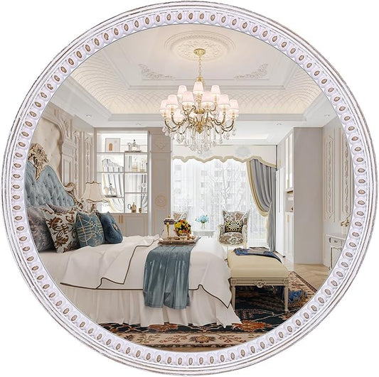 30 Inch Rustic Farmhouse Round Wood Mirror for Wall Decor, Boho Decorative Circle Mirrors for Bathroom Over Sink, Entryway, Living Room& Bedroom