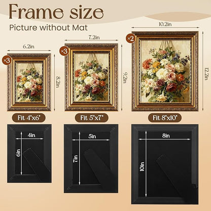 Novabright 8 Pcs Bronze Vintage Picture Frames Gallery Wall Frame Set Antique Collage Photo Decor for Wall Mounting or Tabletop Display Multi Sizes 8x10, 5x7, 4x6 for Gallery Living Room
