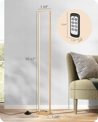 EDISHINE LED Floor Lamp, 55" Modern Minimalist Rectangular Corner Light 3000K-6000K Dimmable, Remote Control & Foot Switch, Metal Base Standing Lamps for Living Room, Bedroom, Office, Gold