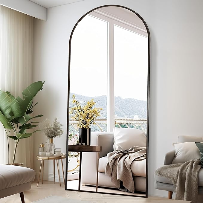 Rowjut Floor Full Length Mirror, Arched Mirrors Full Length 76"x34" Freestanding Large & with Aluminum Frame&Wall Mounted & Hanging or Leaning& Full Body Mirror for Bedroom, Black