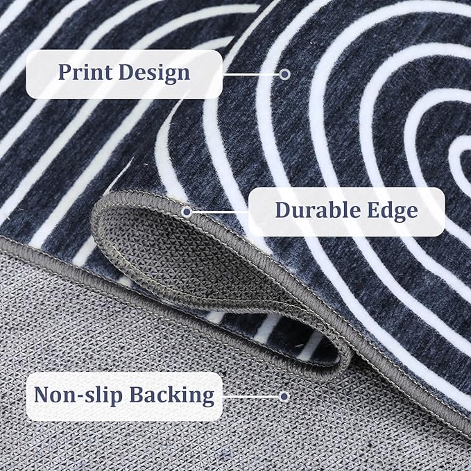 ROYHOME Washable Rug 4x6 Area Rugs for Living Room, Abstract Rug for Bedroom, Soft Rainbow Non Slip Throw Rugs with Rubber Back, Low Pile Stain Resistant Boho Geometric Carpet for Dining Room, Blue