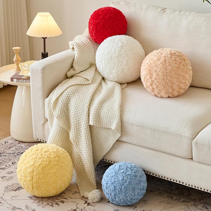 Ball Pillow, Decorative Round Pillow for Couch n, Circle Throw Pillows, Perfect Ball Pillows for Couch, Stylish Decorative Pillows, Versatile Round Throw Pillow (Grey Blue, Medium-11.8 Inches)