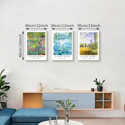 WENGTIAO Claude Monet Canvas Wall Art Prints Monet Iris Garden Landscape Oil Paintings Vintage Impressionist Reproduction Posters Pictures Classic Water Lilies Artwork for Living Room Bedroom 12x16x3