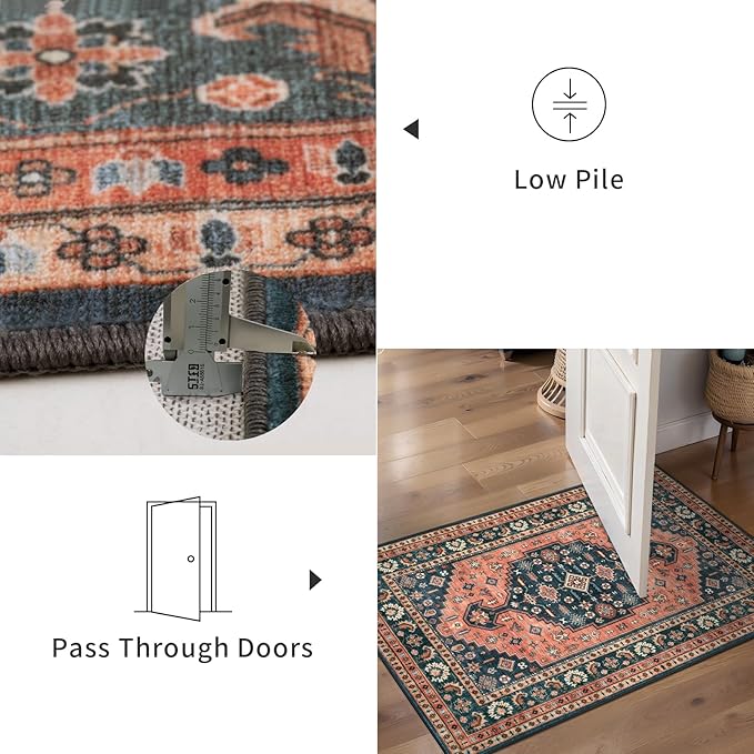 Tangsoo Vintage 2x6 Washable Runner Rug for Hallways,Non-Slip Kitchen Rug Runner,Boho Oriental Low Pile Soft Long Carpet for Entryway Laundry Bedroom Bathroom Beside Red Blue