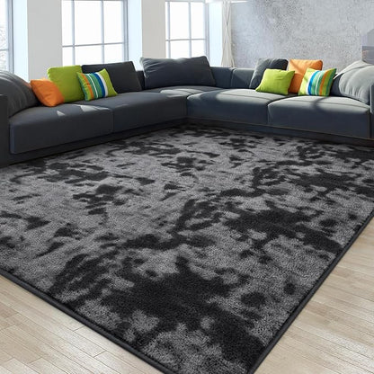 Gifeas Large Ultra Soft Modern Area Rugs for Living Room Bedroom, 5x8 Feet Tie-Dyed Dark Grey Thickened Memory Foam Indoor Carpets, Non-Slip Comfy Rug for Boys Girls Nursery Room Home Decor