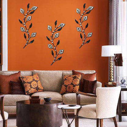 Cityelf 3 Set Crystal Leaf Wall Art Sculpture Iron Tree Leaves Branch Hanging Wall Décor Jeweled Bling Home Deor Acrylic Diamond Accent …