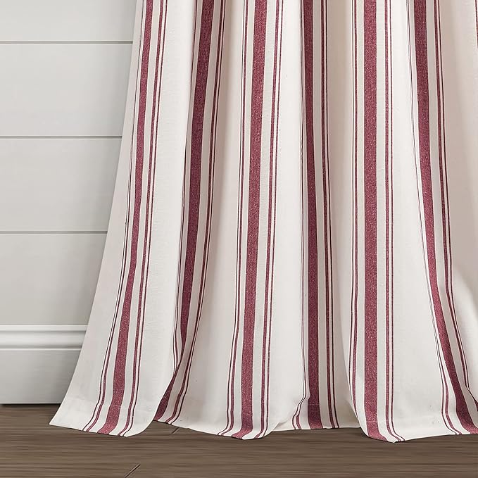 Lush Decor Farmhouse Stripe Yarn Dyed Eco-Friendly Recycled Cotton Window Curtain Panel Pair, 42" W x 95" L, Red - Classic Modern Rustic Charm - Eco Friendly Cotton Fabric