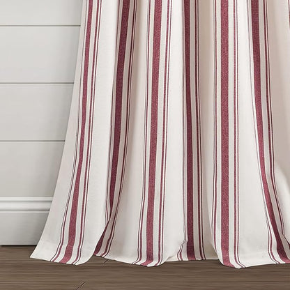 Lush Decor Farmhouse Stripe Yarn Dyed Eco-Friendly Recycled Cotton Window Curtain Panel Pair, 42" W x 95" L, Red - Classic Modern Rustic Charm - Eco Friendly Cotton Fabric