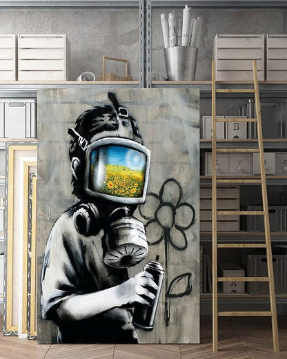 Yatsen Bridge Banksy Wall Art Canvas, Sunflower Mask Boy Picture, Graffiti Poster and Print Modern Pop Street Graffiti Home Decorations Ready to Hang - 28x44 inch