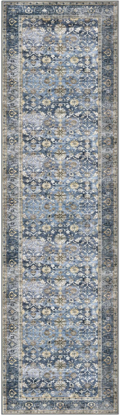 KUTA Vintage Wide Runners for Hallways 3x10 ft Blue Grey Beige Washable Kitchen Runner Non Slip Long Hall Runners Entryway Runner Rugs Floor Carpet for Indoor Backdoor Bedroom Kitchen