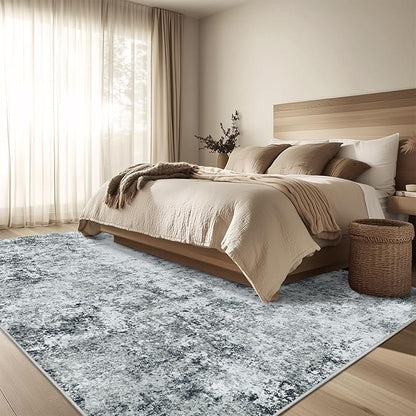 5x7 Area Rug Living Room Rugs - Washable Rug Large Modern Abstract Soft Thin Carpets Indoor Floor No Slip Vintage Carpet for Bedroom Under Dining Table Nursery Home Office Decor Gray White