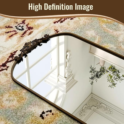 XRAMFY Arched Full Length Mirror, 71'' x 28'' Vintage Full Body Mirror with Carved for Home Decor, Standing Floor Mirror for Wall for Living Room, Bedroom, Cloakroom, Bronze, Retro Style