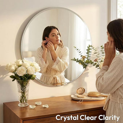 30 Inch Round Frameless Bathroom Mirror with Solid Backing, Beveled Edge Circle Vanity Mirror for Over Sink, Large Wall Mirror for Entryway Fireplace