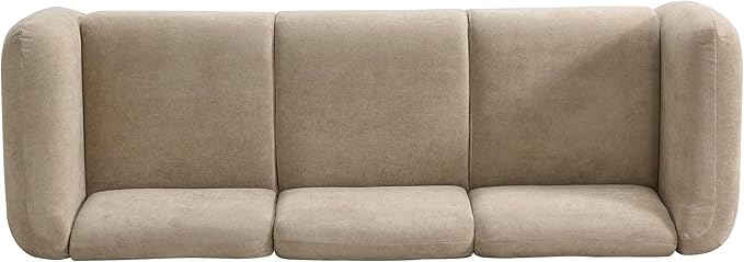 Merax 87" Chenille Upholstered Sofa Couch 3 Seater with 2 Pillows, Modern Living Room Sofa with Solid Wood Legs, Camel