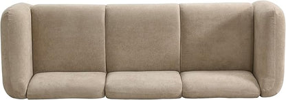 Merax 87" Chenille Upholstered Sofa Couch 3 Seater with 2 Pillows, Modern Living Room Sofa with Solid Wood Legs, Camel
