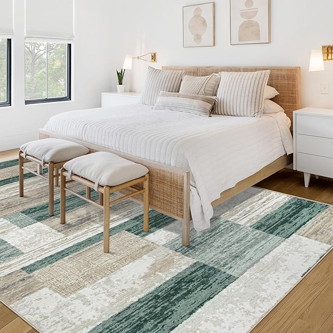 Area Rug Living Room Rugs 5x7 - Large Soft Boho Geometric Rugs, Non-Slip Foldable Washable Area Rug Non Shedding Morden Indoor Floor Carpet for Living Bedroom Office Dining Room (Green,5'x7')
