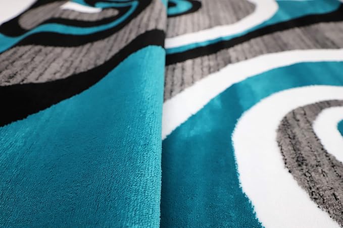 GLORY RUGS Modern Area Rug 5x7 Turquoise Swirls Carpet Bedroom Living Room Contemporary Dining Accent Sevilla Collection 4817 (5x7, Turkaz)
