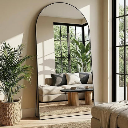 Arched Full Length Mirror 78 x 38 Inch, Full Body Mirror with Stand, Standing Hanging or Leaning Against Wall, Metal Frame Floor Mirror for Bedroom, Living Room, Cloakroom,Black