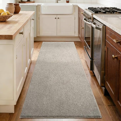 FinRèc 2x8 Washable Runner Rugs for Kitchen Hallway Bedroom, Low Pile Thin Rug Solid Color, Non-Slip Carpet Indoor for Home Decor (Greige/White)
