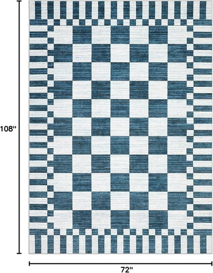 GarveeHome Blue and White Checkered Rug 6×9 Area Rugs for Living Room,Non-Slip Washable Rug Soft Low-Pile, Modern Farmhouse Geometric Rugs for Bedroom Dining Room