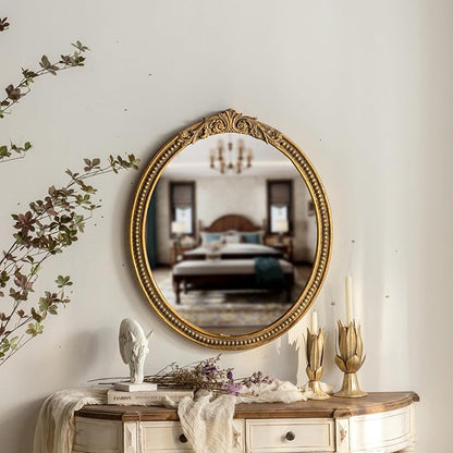 ZIYOO Vintage Ornate Oval Wall Mirror, Baroque Gold Framed Decorative Mirror, Ornate Antique Accent Mirror for Living Room, Bedroom, Entryway, Vanity 26"x31"