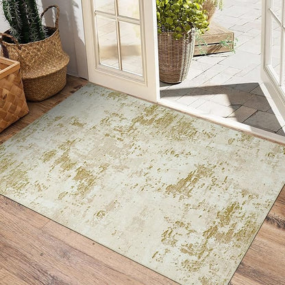 ROYHOME Modern Abstract 2x3 Area Rug Non Slip Non Shedding Low Pile Stain Resistant Rug for Entryway Kitchen Bedroom,Golden Grey