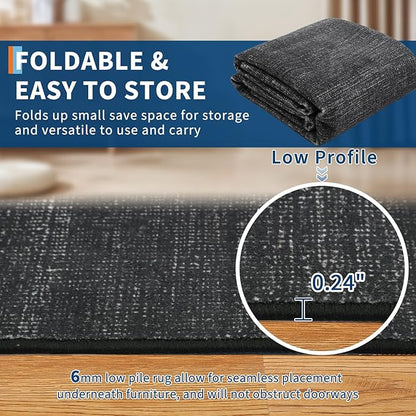 Washable Runner Rug 2x6 Modern Solid Color Kitchen Runner Mat Minimalist Plain Long Runner Rug for Entryway Bedroom Bedside Non Slip Low Pile Boho Accent Solid Runner Rugs for Nursery, Black 2'x6'