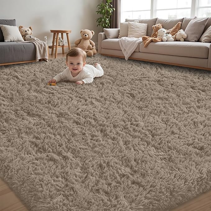 4x6 Area Rug for Living Room:Ultra Soft Fluffy Shag Grey Camel Rugs,Large Fuzzy Plush Indoor Non Slip Carpet Washable Rug for Bedroom Kids Nursery Office Dorm Modern Decor(Grey Camel 4'x6')
