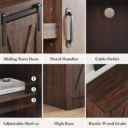 AMERLIFE Fireplace TV Stand with Sliding Barn Door for TVs up to 73", Farmhouse 63" Fireplace Entertainment Center with Storage Cabinets/Adjustable Shelves, Reclaimed Barnwood