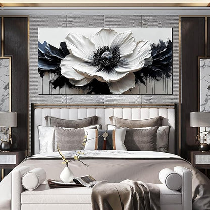 HUBOSKN Black and White Flower Wall Art for Bedroom - Large Canvas Wall Art Living Room - Floral Wall Decor for Teen Girls Size 29" x 59"