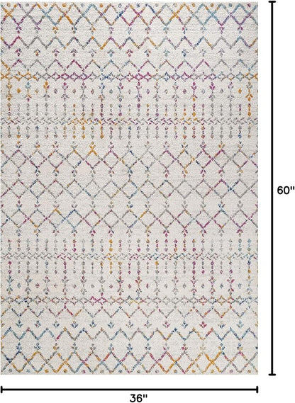 JONATHAN Y Boho Vintage Diamond Ivory/Multi Indoor Area Rug 3X5 ft, Moroccan Hype for Living Room, Bedroom, Kitchen, Office, Easy-Cleaning, High Traffic, Pet-Friendly, Non-Shedding (MOH101E-3)