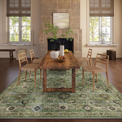 Washable Area Rugs for Living Room: 9x12 Rug Boho Vintage Rugs Stain Resistant Non Slip Low Pile Lightweight Soft Carpets for Bedroom Kitchen Dining Room Nursery Kids Room Farmhouse Home Office