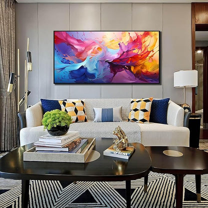 Abstract Wall Art for Living Room, Colorful Canvas Wall Decor for Bedroom, Framed Picture Print, Large Size 59x29 Inches