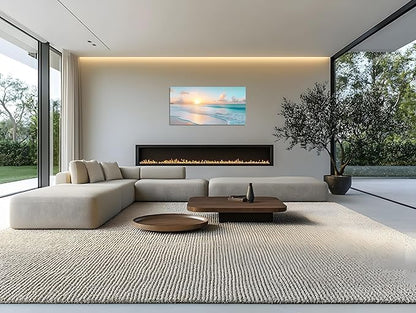 TutuBeer Beach Pictures Wall Art Beach Canvas Wall Art White Ocean at Sunrise Print on Canvas Seascape Paintings Coastal Picture Framed Artwork for Bathroom Living Room Office Home Decor 12" x 24"