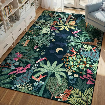 LIVEBOX 6x9 Jungle Dark Rug Dining Room Rugs for Under Table, Soft Modern Green Rugs for Living Room, Washable Kids Rug for Boy Bedroom, Non-Skid Kids Carpet Playmat for Play