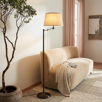 Brightech Caden LED Floor lamp, Great Living Room Décor, Tall Lamp With Swing Arm, Classic Lamp for Living Rooms & Offices, Industrial Standing Lamp for Bedroom Reading - Bronze
