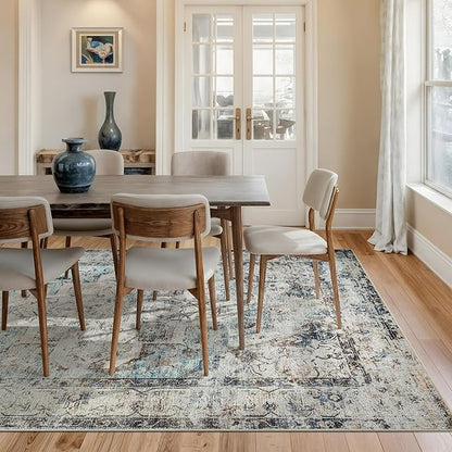 Bloom Rugs Washable Non-Slip 10x14 Rug - Beige/Blue Traditional Oriental Area Rug for Living Room, Bedroom, Dining Room, and Kitchen - Exact Size: 10' x 14'