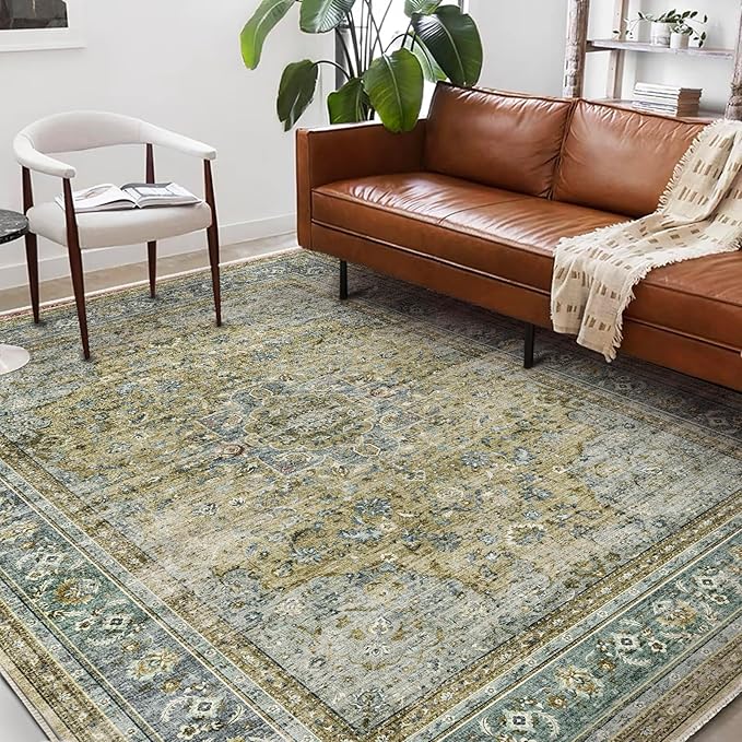 CHAMPLANT Washable Area Rug 9'x12' Boho Design Non-Shedding Easy Care Ideal for High Traffic Areas in Living Room Bedroom Office Coffee Table Kitchen Large Carpet