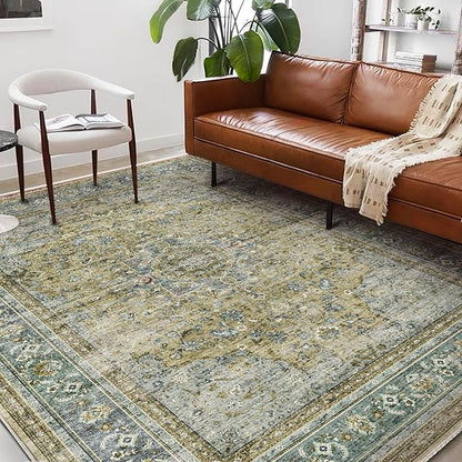 CHAMPLANT Washable Area Rug 9'x12' Boho Design Non-Shedding Easy Care Ideal for High Traffic Areas in Living Room Bedroom Office Coffee Table Kitchen Large Carpet