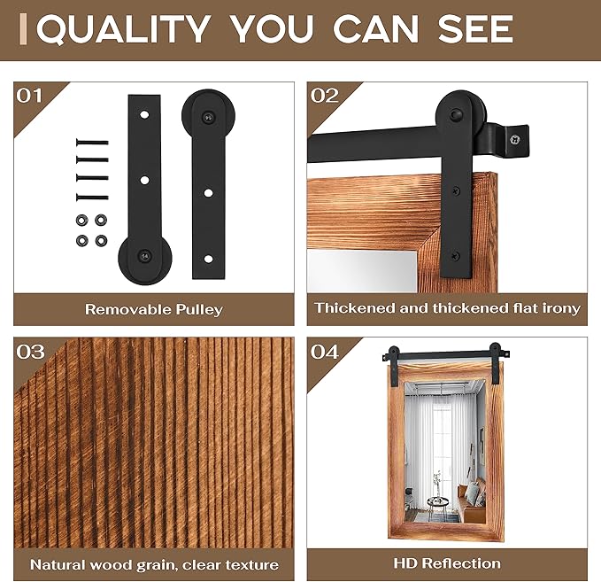 COGOOD Bathroom Mirrors for Over Sink - 42" x 29" Farmhouse Barn Door Mirror for Living Room, Entryway, Bedroom, Vanity Wall Decor Brown