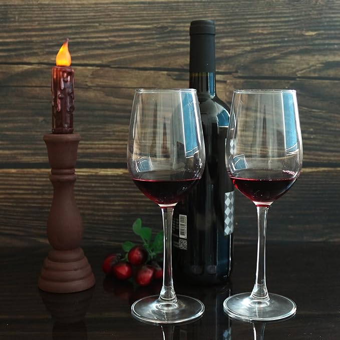 CVHOMEDECO. Real Wax Hand Dipped Battery Operated LED Timer Taper Candles Country Primitive Flameless Lights Décor, 4-3/4 Inch, Burgundy, 2 PCS in a Package